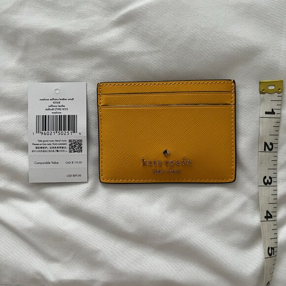 Kate Spade Madison Saffiano Leather Slim Cardholder in Yellow Daffodil New - Picture 4 of 6